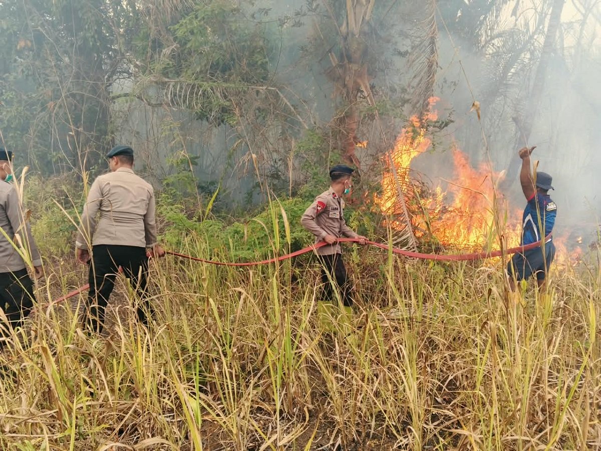 Satbrimob Polda Kalteng Intensifkan Pembasahan Lahan Karhutla di Tanjung Taruna